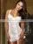 Stretch Lace and Dot Mesh White Garter Slip Set photo-2