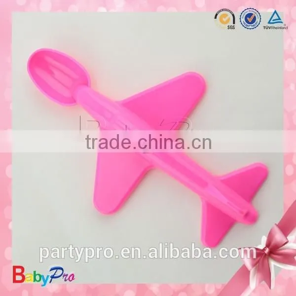 2015 Blue And Pink Airplane Shape Plastic Baby Spoon photo-2
