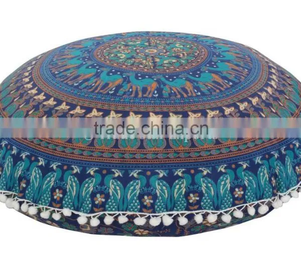 Indian Large Mandala Floor Cushion Cover Decorative Throw Pillows Pom Pom Outdoor Cushions Roundie Boho Pillow Shams