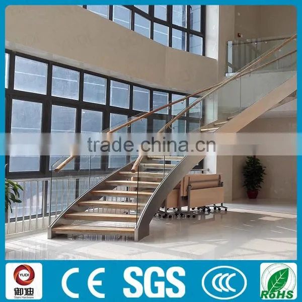Office Building Commercial Wood Staircase Stainless Steel Framed photo-2