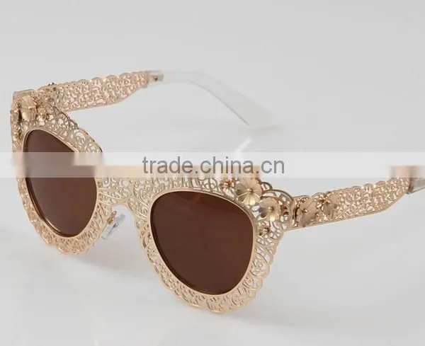 Women Ladies Hollow Out Lace Retro Flower Metal Frame Sunglasses Luxury Glasses photo-2