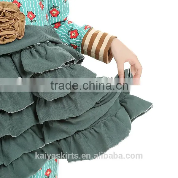 2016 Thanksgiving Kaiya Printed Cotton Ruffled Long Sleeve Dress and Pant Fall Boutique Girl Clothing Quality Choice photo-4