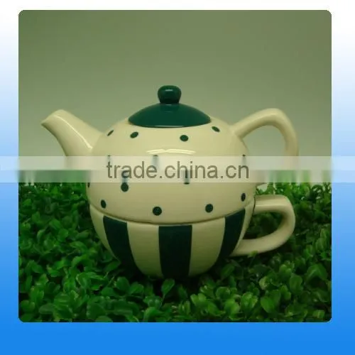 Creative Design Ceramic Tea Cup Pot in One With Stripe Painting Supplier's Choice photo-4