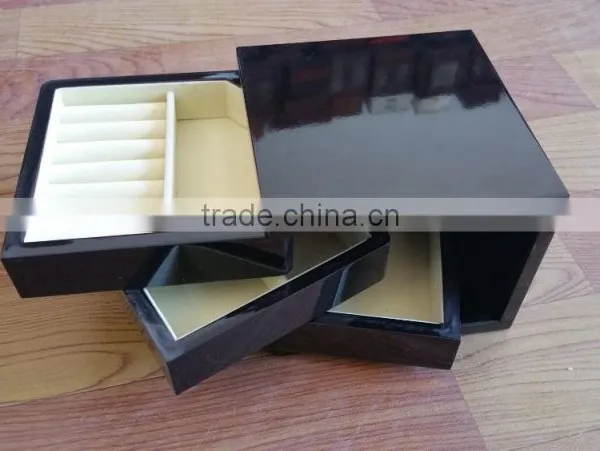 Modern High Gloss Paint 3 Layer Spinning Display MDF Jewelry Box photo-2