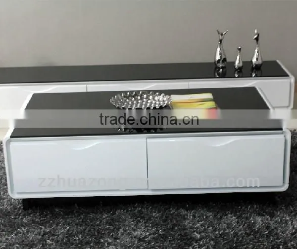 Modern White High Gloss MDF Coffee Table With Tempered Glass photo-2