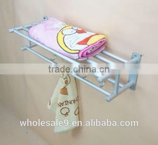 TOWEL RACK SHELF PREMIUM ALUMINUM SILVER FOLDED BATH WITH 5 HOOKS SHELF WASHCLOTH HOLDER photo-5