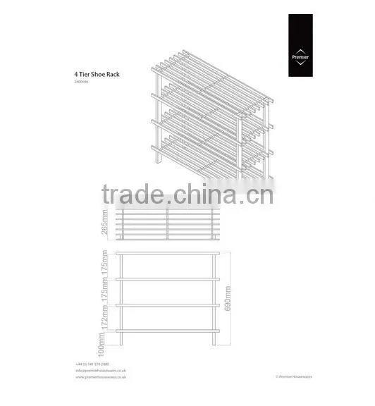 4 Tier Slatted Wooden Shoe Rack - 68 x 74 x 26 cm photo-2