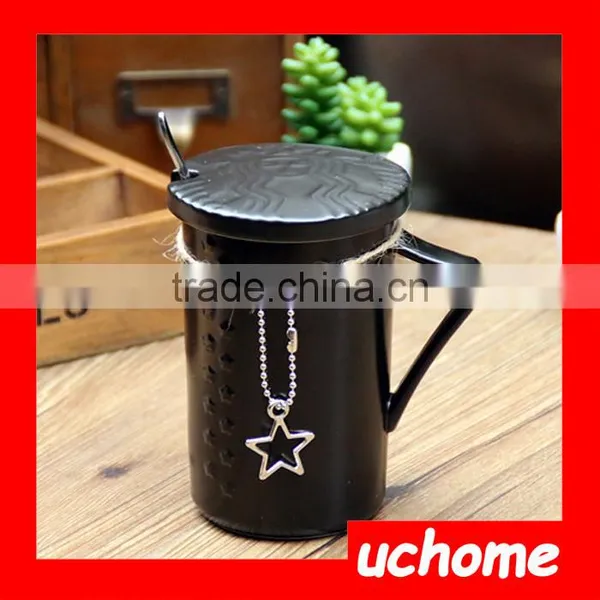 UCHOME Ceramic Romantic Matching Couple Coffee Mugs With Lid And Spoon Pendant Coffe Cup photo-3