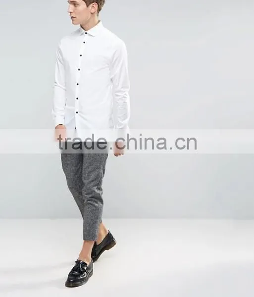 New Design Long Sleeve Cutaway Collar Mens Pre-Shrunk 97% Cotton 3% Elastane Lightweight Check Skinny Fit Casual White Shirts photo-4