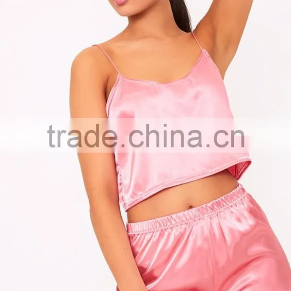 MGOO Shinny Singlet Pajamas Set Rose Satin Pyjama Shorts Set Two Pieces Women Sleepwear photo-2