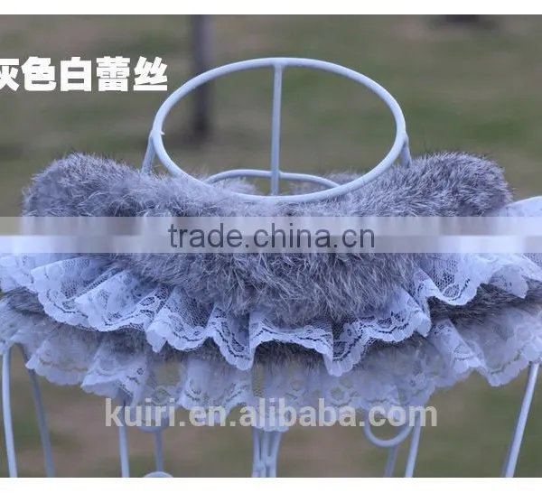 Lace Real Fur Collar Scarf Coat Warm Wrap Fake Neck Ring Winter Fox Rabbit Fur Cape Clothing Accessory Shawl Scarves photo-4