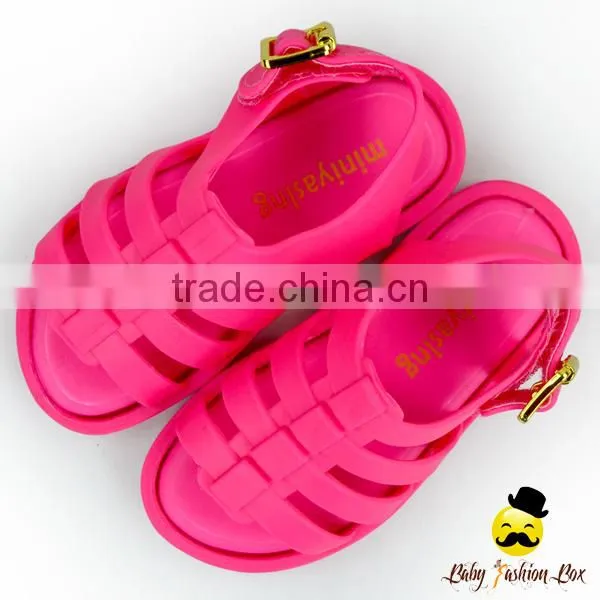 Children Summer Plain Dark Pink Soft Silicone Gladiator Little Girl Flattie Snadals Shoes photo-2
