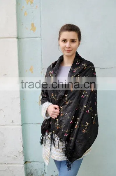 Vintage Black Shawl Scarf, Embroidered Black Shawl, Bohemian Festival Hippie, Headscarf ,Women Accessory photo-2