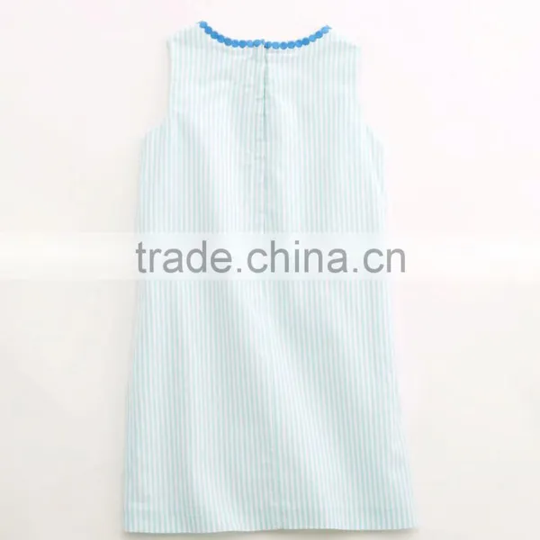 Kids Little Girls 100% Cotton One Piece Oxford Stripe Embroidered Casual Dress Trendy 2015 Summer photo-2