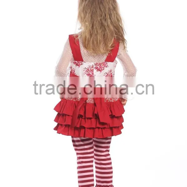 Latest Girl Ruffle Outfits Fashion Printed Prom Girls Ruffle Raglan Pants Set photo-5