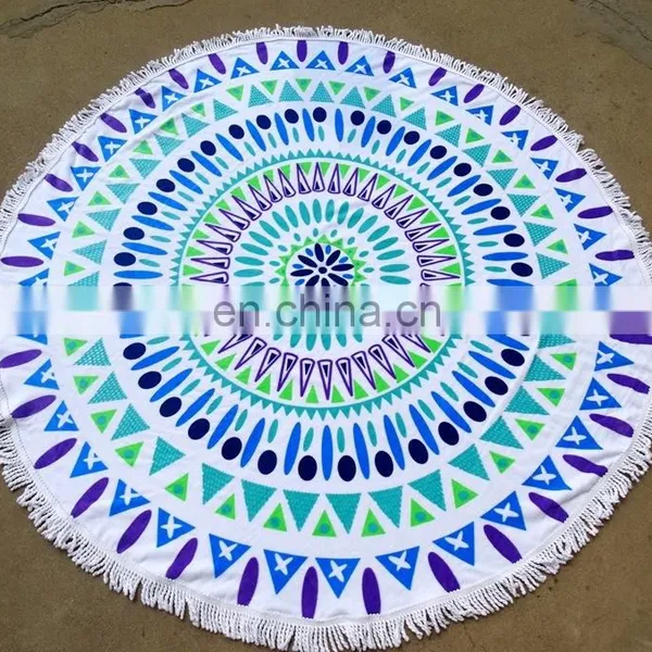 Printed Velour %100 Cotton Round Beach Towel With Polyester Fringes photo-2