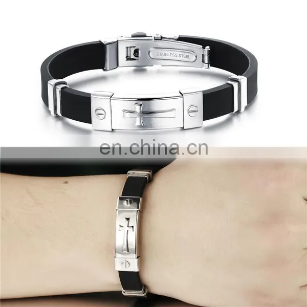 Fashion Silicone Stainless Steel Cross Bracelet for Man Custom photo-5