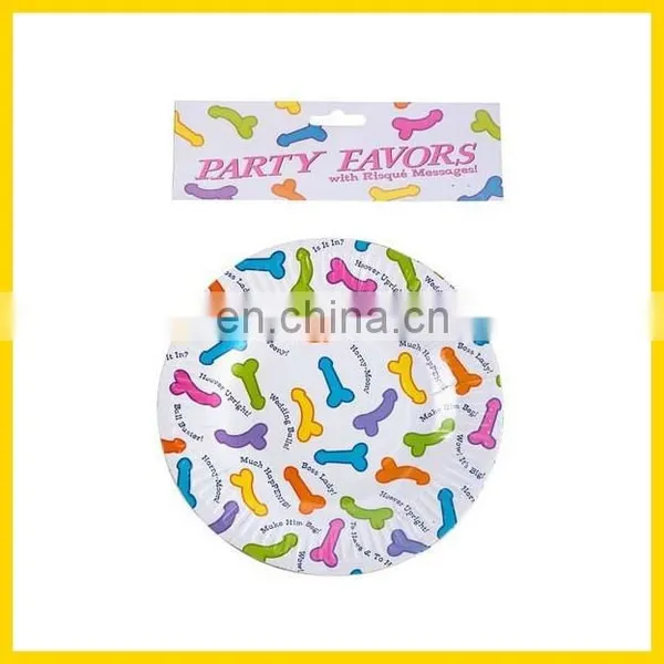 PECKER PARTY PAPER PLATES, 6 PCS. IN POLYBAG WITH HEADER.