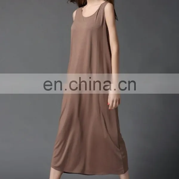 OEM Plain Color Modal Fabric Girls Slip Dress Women Casual Loose Shirt Basic Maxi Dress for Summer photo-4