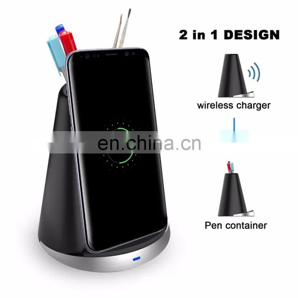 New Anti-slip Silicon Fast Wireless Charging Holder Stand With Pen Container photo-2