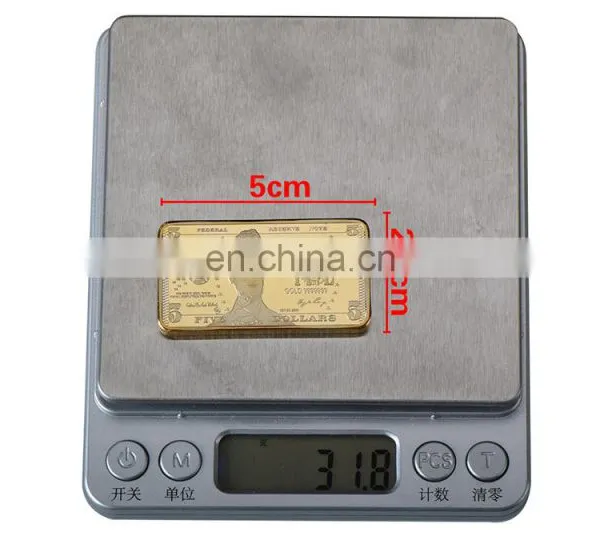 WR 24k Gold Plated Bar USA 5 Bill Dollar Souvenir Coins Fake Bars Quality Us Art Metal Coins for Collection Businesse Gift photo-4