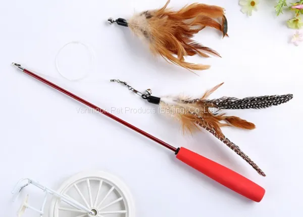 Natural Feather Wand Retractable Cat Feather Toy