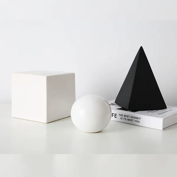 Cube Cylinder Sphere Triangle Matte Geometric Ceramic Ornaments White Black Abstract Art photo-4