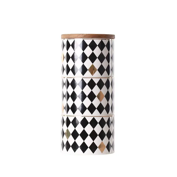 Creative Geometry Rhombus Square Black White Grid Ceramic Canisters Suit For Tea Coffee Sugar photo-5