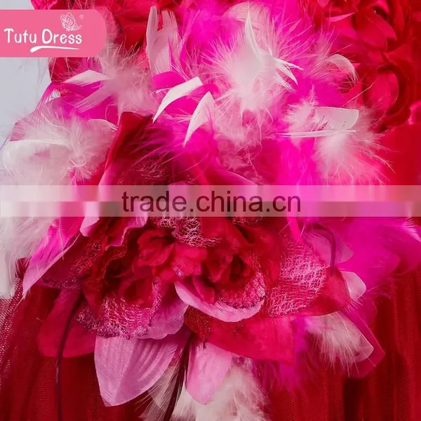 Turquoise Feather Dress With Feather Flowers Pageant Holiday Dress photo-5