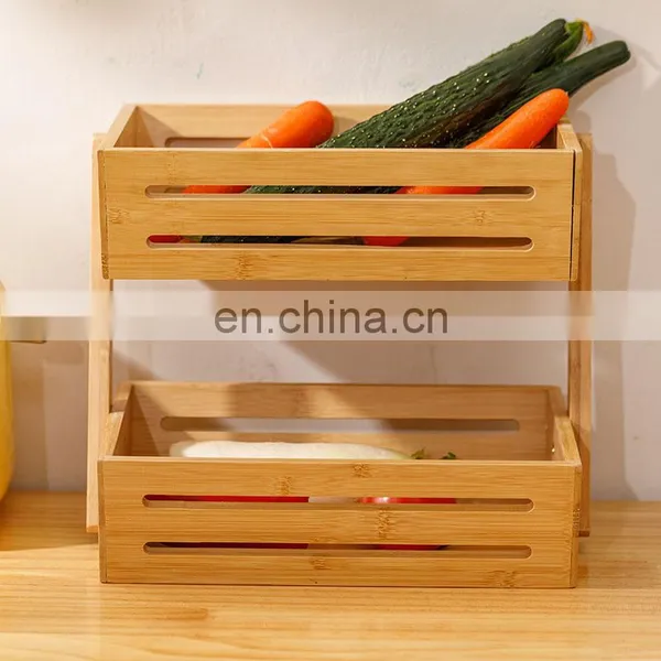 2-Tier Bamboo Fruit Basket Countertop Holder Tray Bread Vegetable Rack Stand Holder Wedding Wooden Fruit Basket Decoration photo-2
