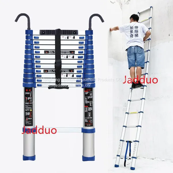 Single Blue Telescopic Ladder With Hook+Anti-slip Cushion
