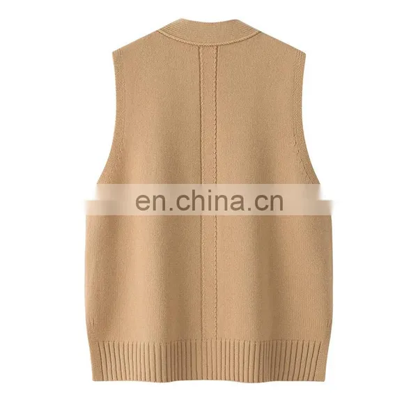 Brand New Custom Sleeveless V-Neck Cardigan Vest Women Knitted Cashmere Woolen Casual Style Embroidered Logo Button Back photo-2