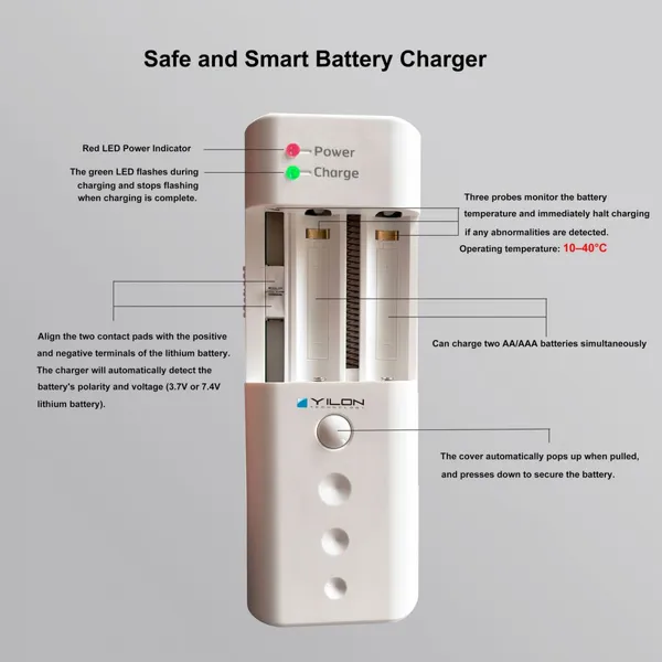 Universal Battery Charger Multi-Functional USB Charger for Li-ion Batteries Portable Smart Battery Charger With LED Indicator