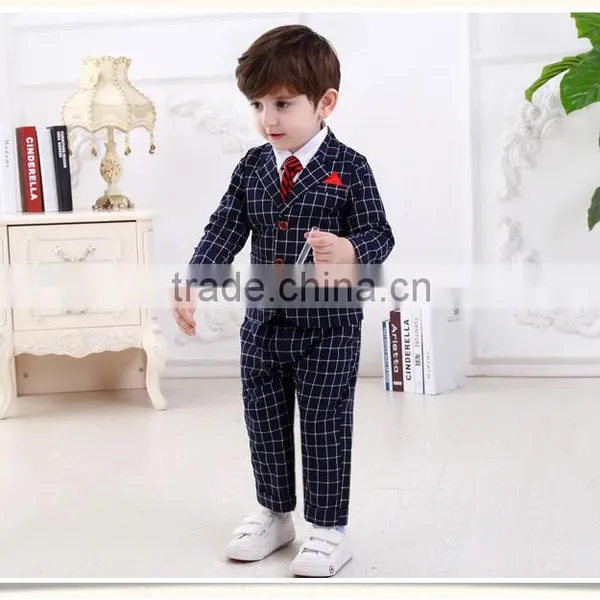 2016 Spring and Autumn Handsome Boys Clothing Set Nevy Blue Plaid Style 3 Pieces Sets Baby Boy Clothes Suit photo-3