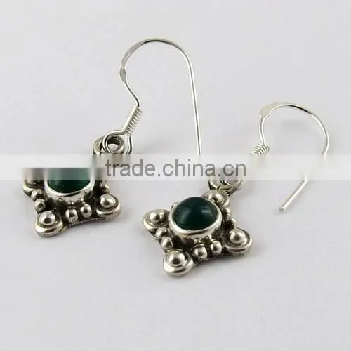 Artisan Green Onyx 925 Sterling Silver Earring, Gemstone Silver Jewelry, Indian Silver Jewelry photo-3