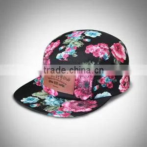 Floral Sublimation Printing Caps, Leather Embossed Patch Hats, Metal Buckle Leather Strap Snapback Caps photo-2