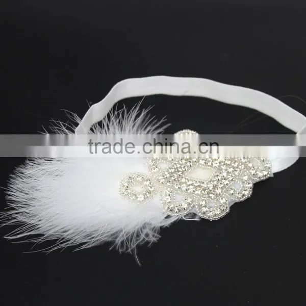 Newborn Baby Kids Pearl Diamond Feather Headband Photo Props Crystal Hair Band Wh-1770 photo-5
