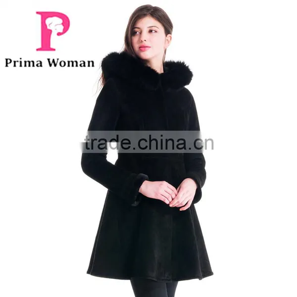 2015 Winter Women Medium Length Slim Fit Coat With Blue Fox Hat Wish Skirt Overcoat photo-2