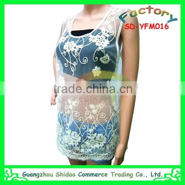 New Arrival Ladies Lace Embroidery Top Sleeveless Lace Women Blouse photo-2