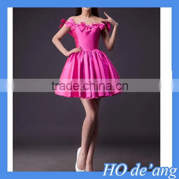 HOGIFT Word Shoulder Party Dress,short Paragraph Wedding Toast Dress,bridesmaid Dress With Bow Small Flowers photo-2