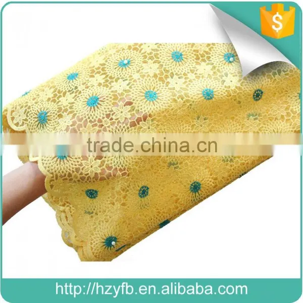 Latest Korean Lace Fabric / Yellow Pink African French Net Lace With Stones / Lace Fabric African Tulle High Quality for Wedding photo-5