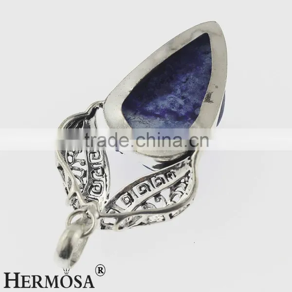 925 Sterling Silver Special Design Freedom Shape Blue Druzy Gemstone Jewel Pendant photo-2