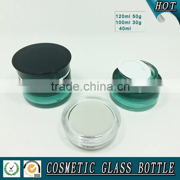 Green Coloured Cosmetic Glass Bottle and Cosmetic Glass Jar photo-6