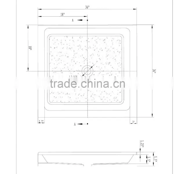 North America Market UPC/cUPC Certified Two Sides Tile Flange, Square Shower Tray, Bathroom Shower Tray