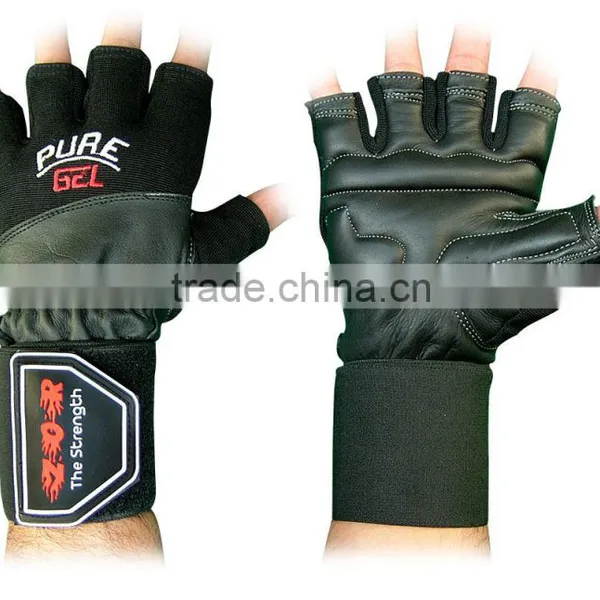 Leather Weight Lifting Gloves Wide Wrist Wrap Gloves