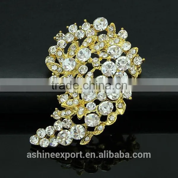 Bridal Bright Leaf Flower Rhinestone Brooch/handmade Rhinestone Brooch photo-2