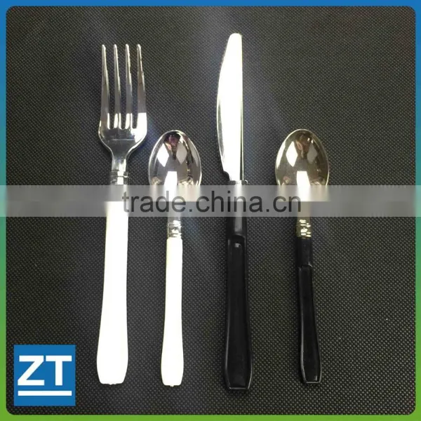 Travel Portable Plastic Handle Tableware Folding Spoon Fork Knives White Silver Plated