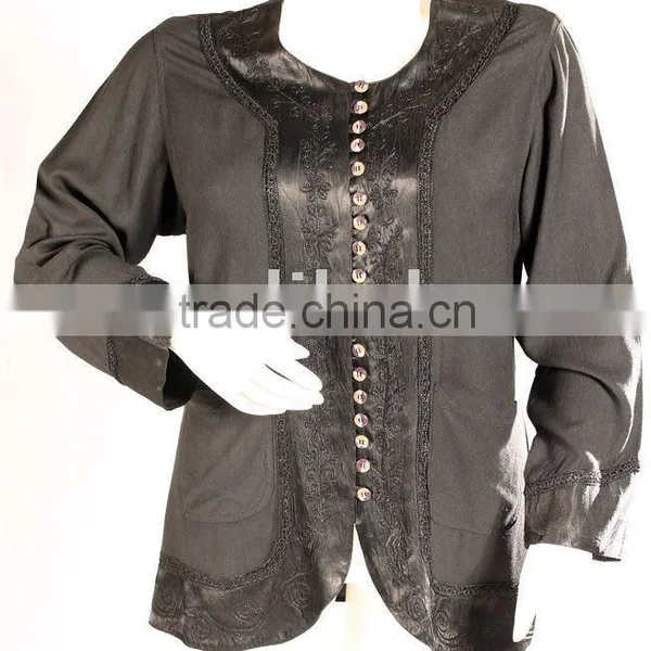 Renaissance Embroidery Rayon Satin Ladies~Woman~Girls Top ~ Blouse ~ Shirt