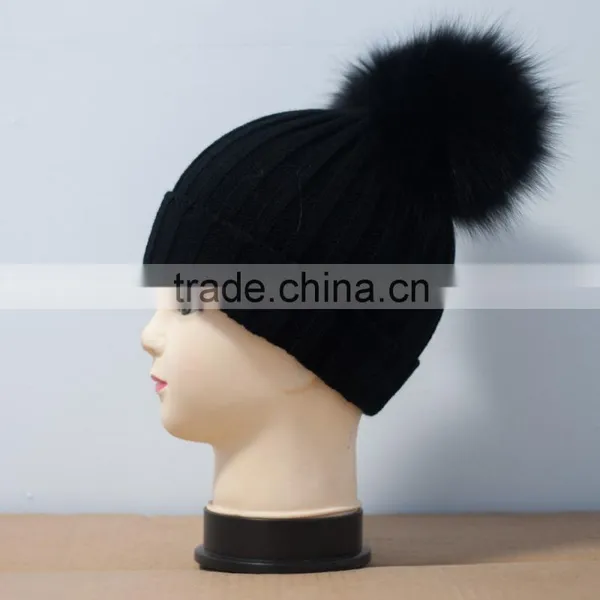 Girls Knitted Wool Hat Raccoon Fur Pompoms New Fashion photo-3