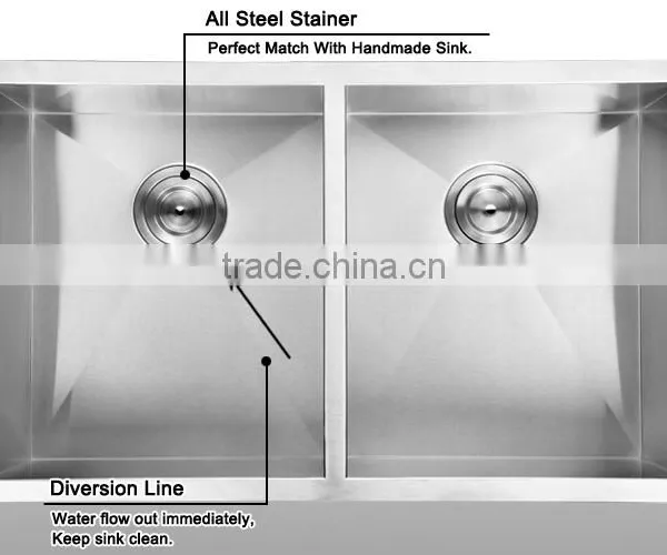 One Piece Wash Tank CUPC Certification SUS304 Handmade Kitchen Sink With Double Bowl Under Counter photo-3